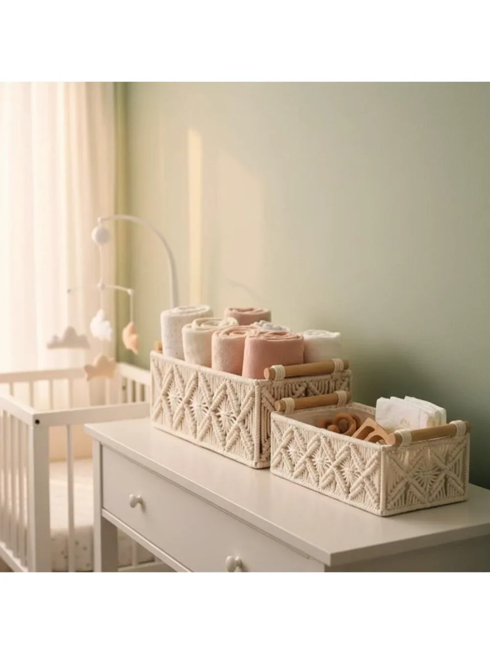Boho Chic Storage Basket for Toilet Paper & Home Organization - White Decor